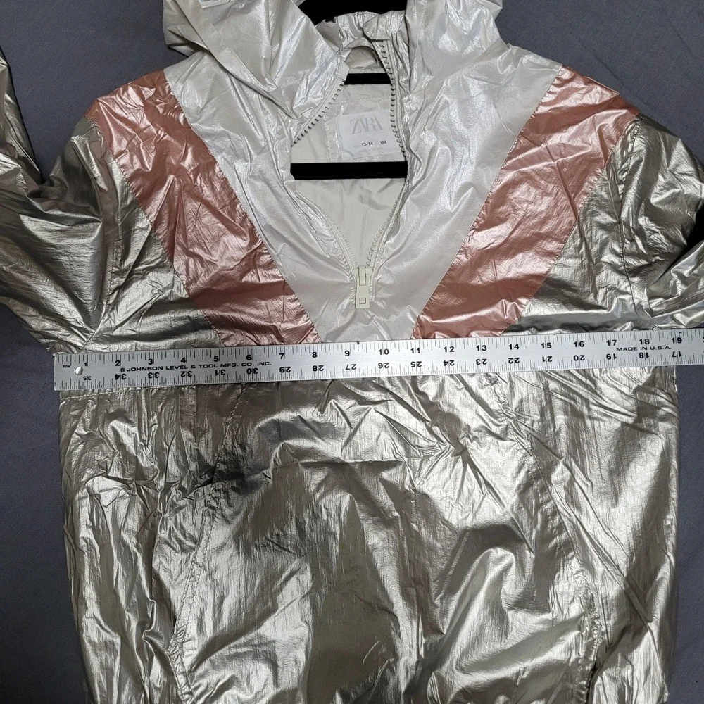 ZARA Kids Girls Metallic Colorblock Hooded Windbreaker Jacket 13-14 lined y2k